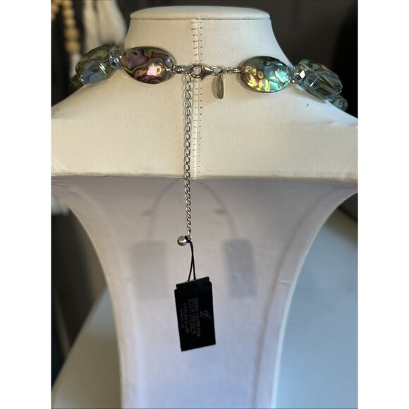 NWT Donna Dressler Sterling Silver Necklace Abalone Shell AB Crystal Bead 20" - Picture 4 of 7